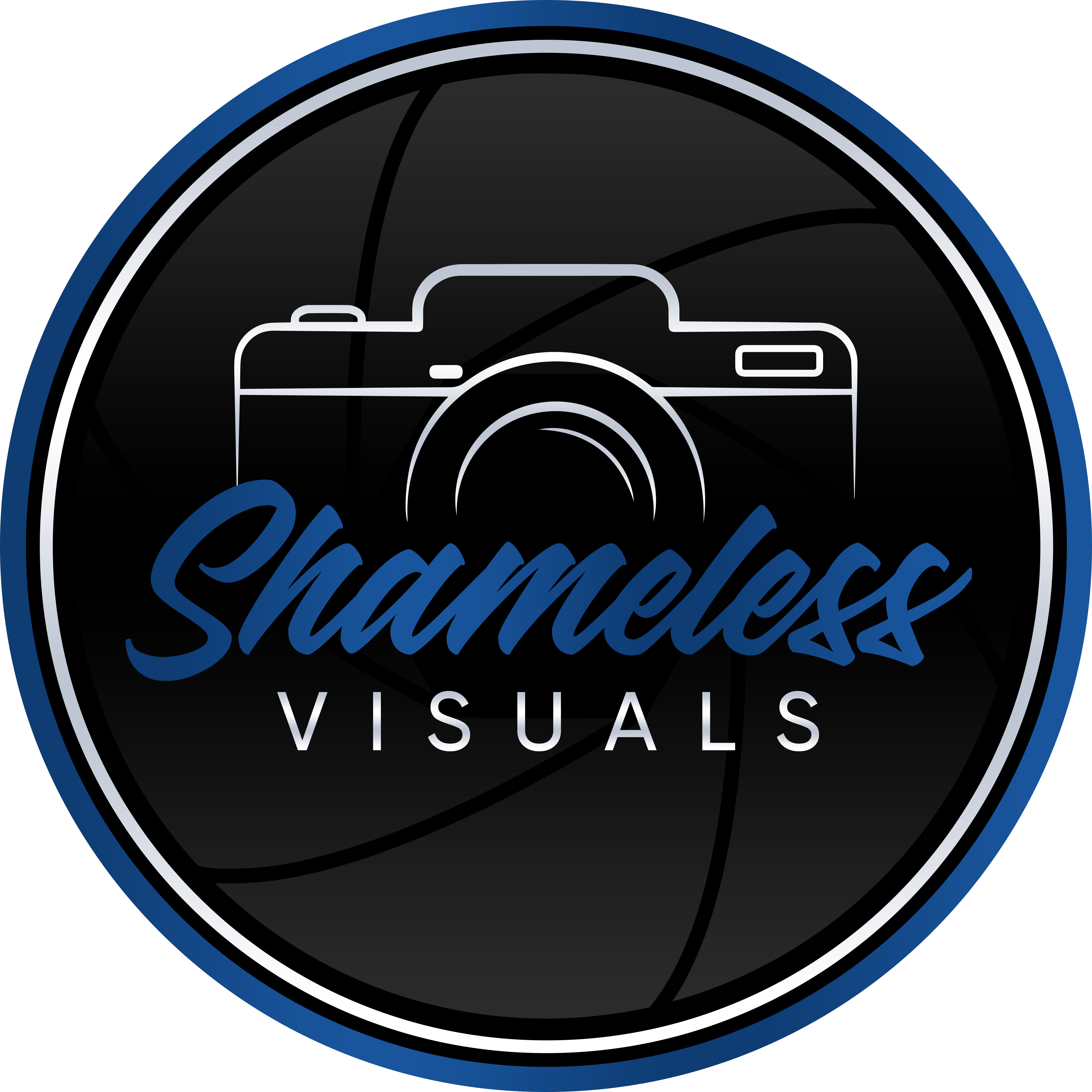 Shameless Visuals logo with a camera icon.