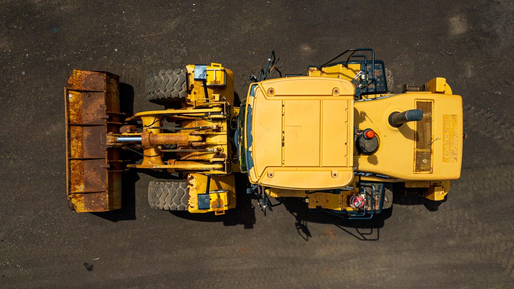 Aerial view of heavy machinery in Whyalla, including a CAT 950H loader.