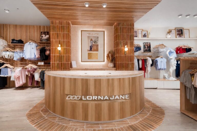 Lorna Jane counter with white logo detail added