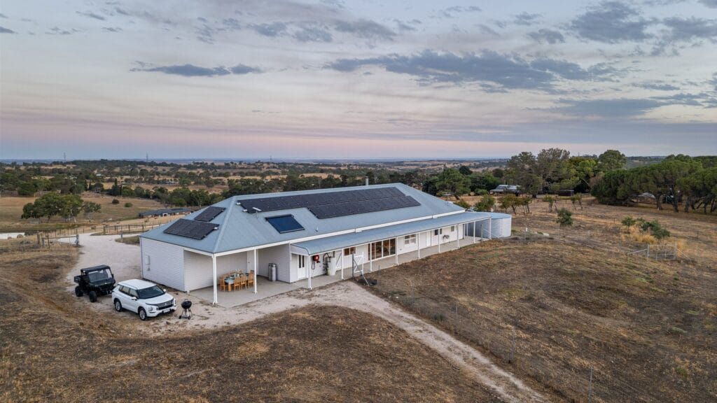 Aerial drone photography showing Mount Barker Springs short-stay property and rural land