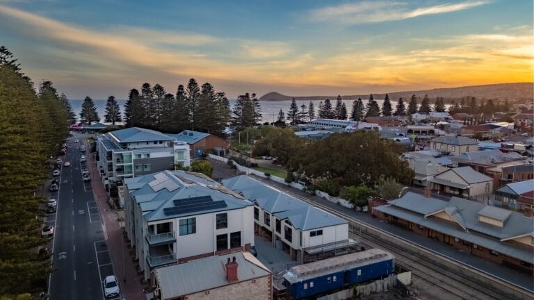 Drone view of Victor Harbor coastal accommodation photographed for property marketing