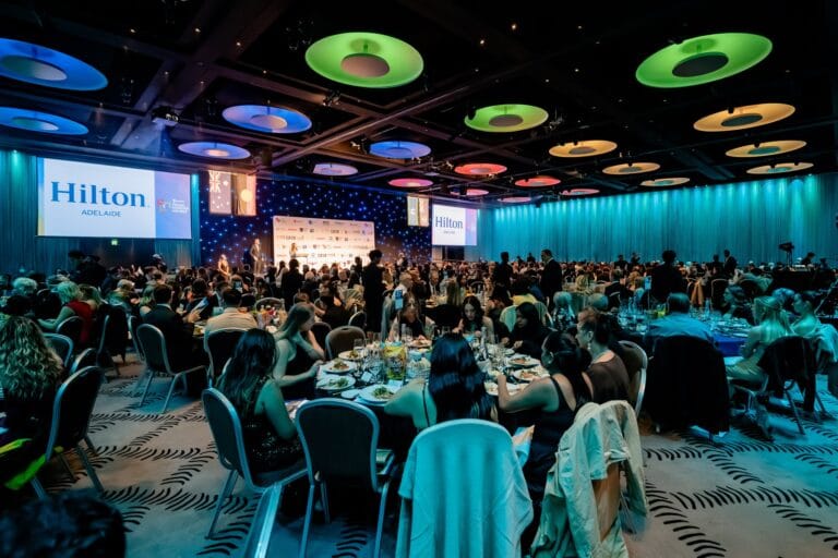Wide ballroom view during the Adelaide SA Young Achiever Awards 2026 Gala at Hilton Adelaide.